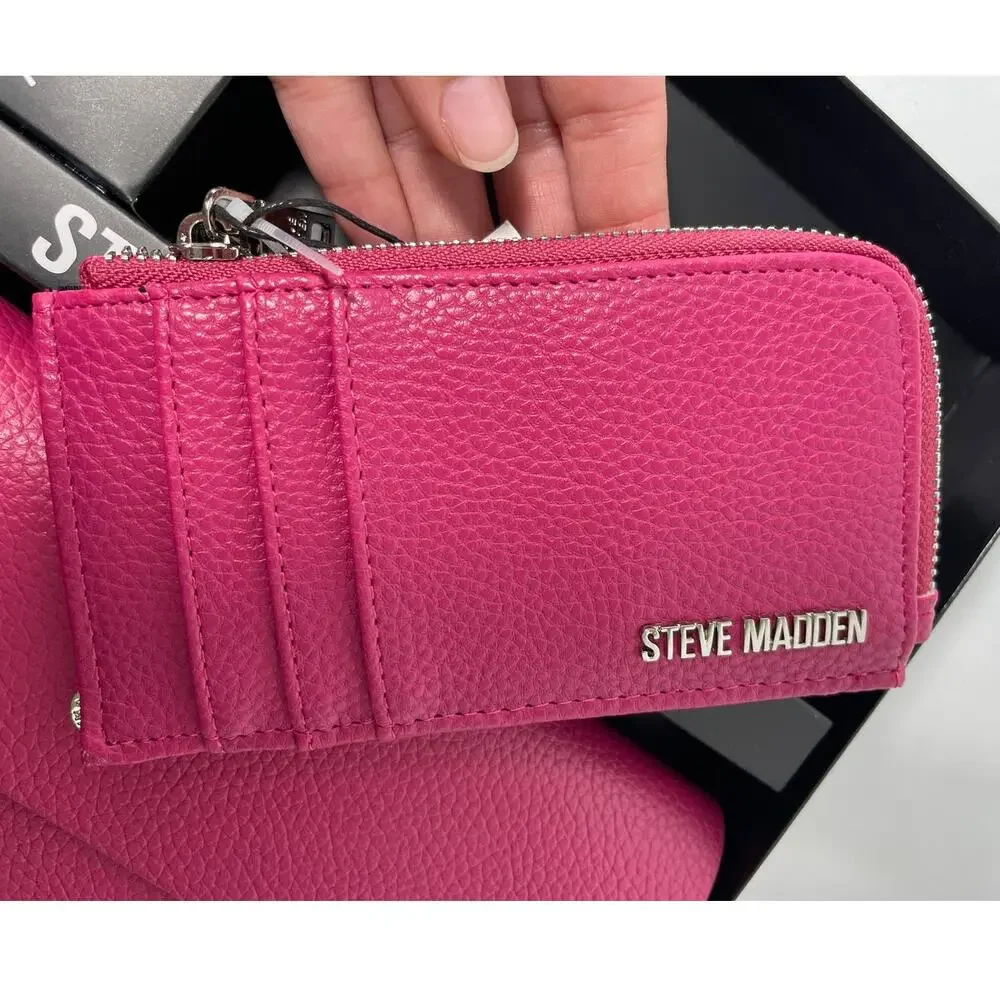 Steve Madden Womens Fuchsia 2 Piece Card Case Travel Pouch Gift Set NEW